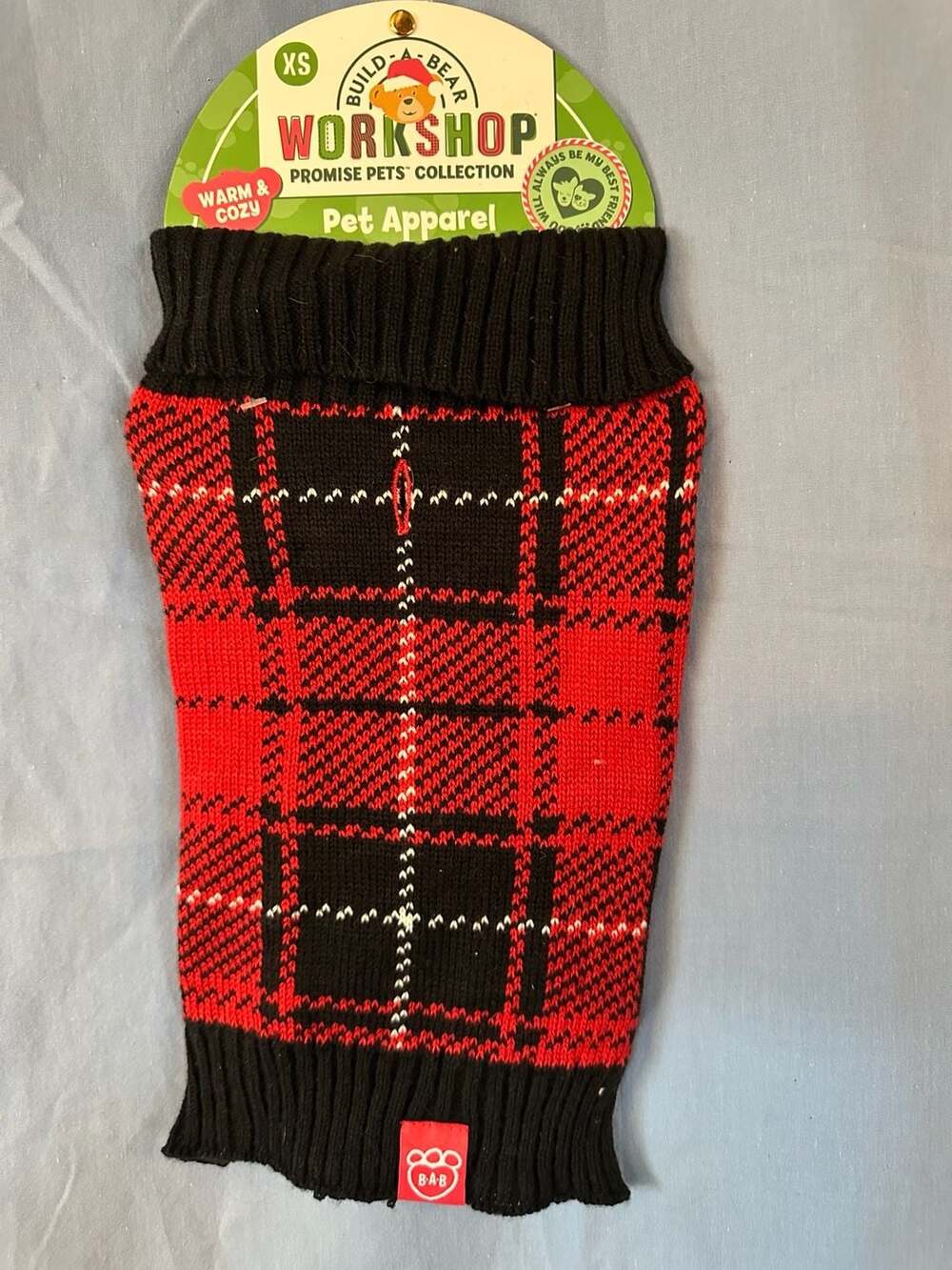 Build-A-Bear Promise Pets Red Plaid Dog Sweater Size XS